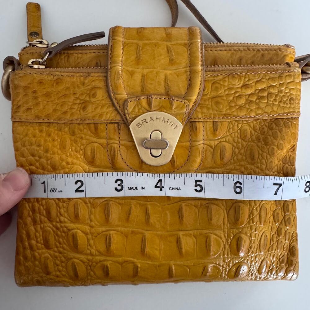 Brahmin Mojito Melbourne Croc Leather Bag Crossbody Turn Lock Yellow Mustard - Picture 9 of 12